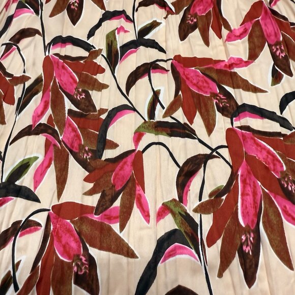 Esqualo Pleated Midi Skirt Floral Print Cream Pink Red Size 8 EU 38 Boho Chic - Picture 3 of 11
